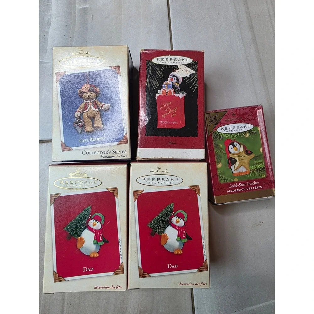 Hallmark Keepsake Ornament Lot 5pc Penguins Dad Mom Teacher Gift Bearers 1996 E1